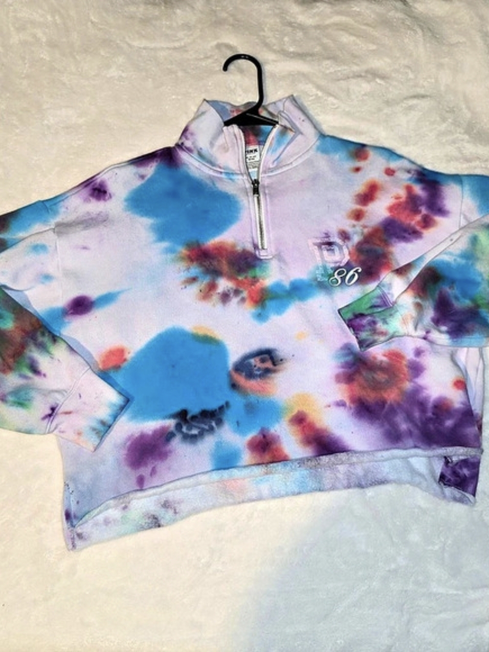 Victoria's Secret PINK Tie-Dye 1/4 Zip Logo Collared Cropped Sweatshirt XS